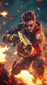 Gunfire blazes forward as a neon rogue slices through chaos