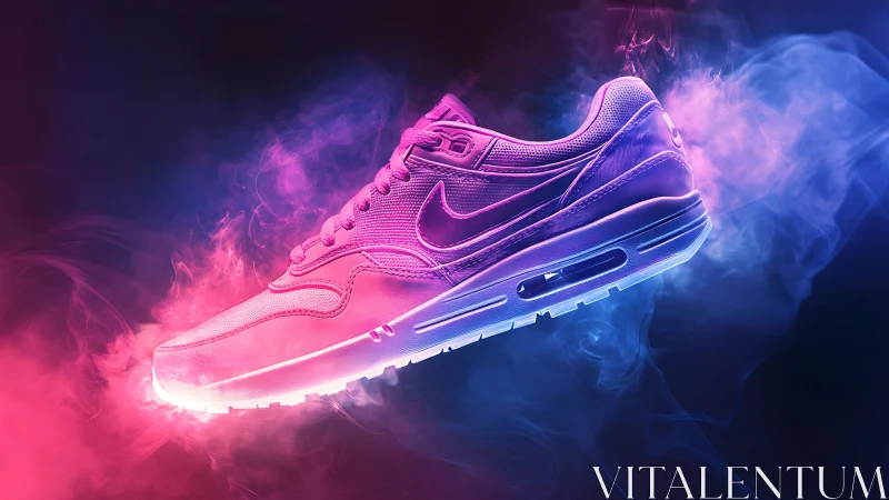 Neon vapor-lit athletic sneaker in dual-color optical suspension.