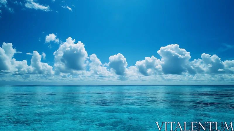 Calm turquoise ocean meets bright summer sky in quiet stillness
