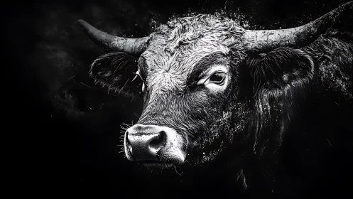 Midnight bull carves its silver silhouette from the dark