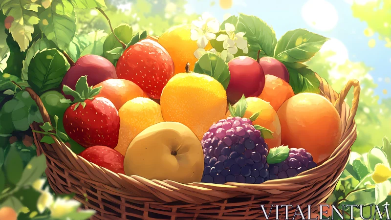 Sunlit garden harvest brimming with jewel-bright summer fruit.