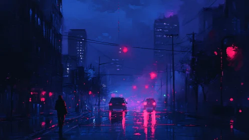 Midnight neon rainwalk under electric city ghosts.