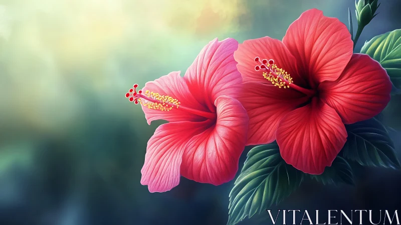 Crimson Hibiscus Blooms Radiate Tropical Splendor.