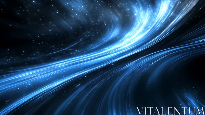 Curved blue light streaks simulate relativistic space-time flow field