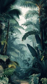 Layered tropical forest interior with filtered overhead light