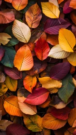 Autumn tree leaves forming vivid layered color tapestry.