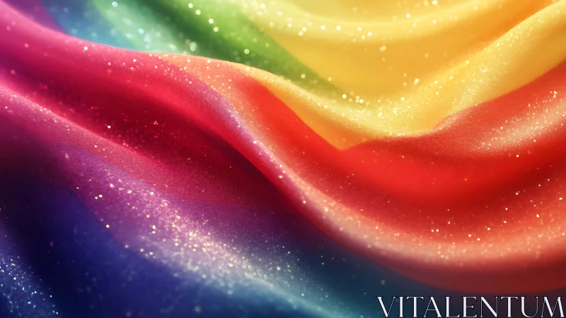 Folded multicolor fabric surface with fine glitter particles.