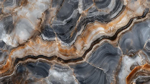 Striking abstract stone pattern with swirling blue, gray, and gold veins.