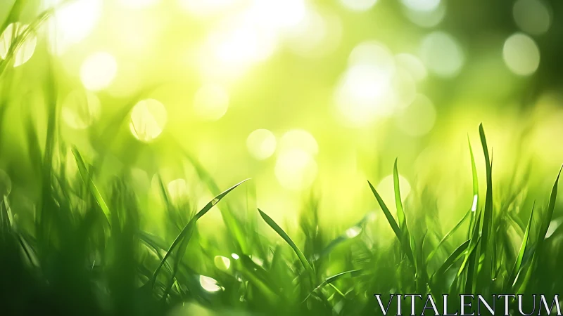 Sunlit Close-Up of Fresh Green Grass in Soft Focus Style.