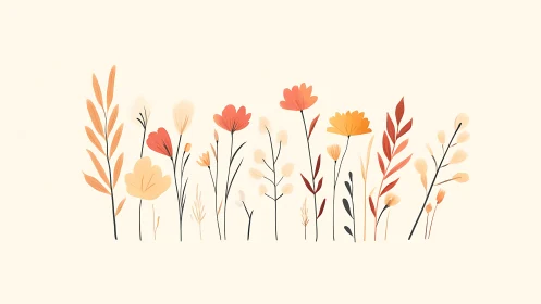 Minimalist floral border with warm pastel botanical silhouettes