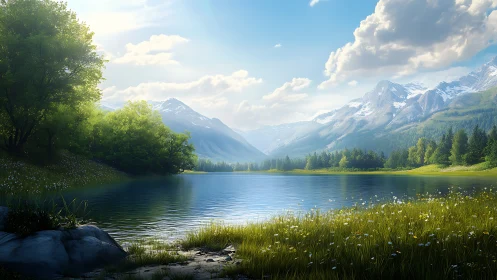 Quiet mountain lake morning wrapped in gentle summer light.