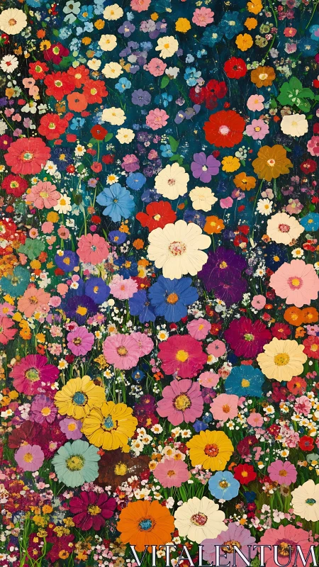 Vibrant Floral Abundance: Dense Botanical Tapestry Against Deep Teal Ground