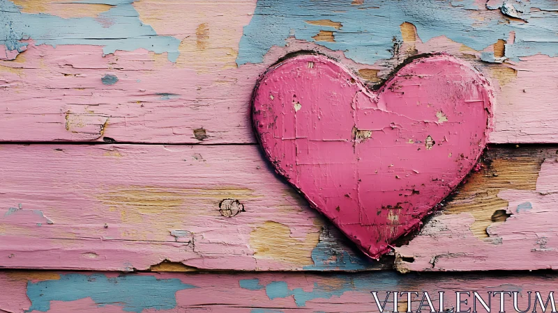 Pink Heart on Weathered Wood. Distressed Paint.