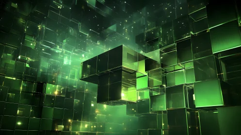 Futuristic 3D Green Cubes in Abstract Digital Art Style.