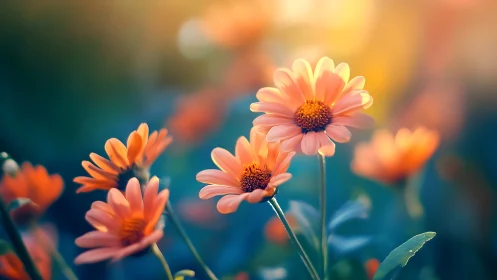Gerbera daisies with warm bokeh: shallow depth field floral study.