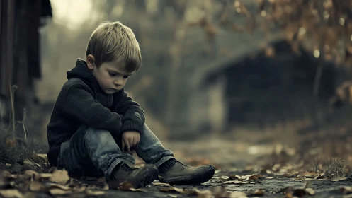 Quiet autumn moment with a thoughtful little daydreamer.