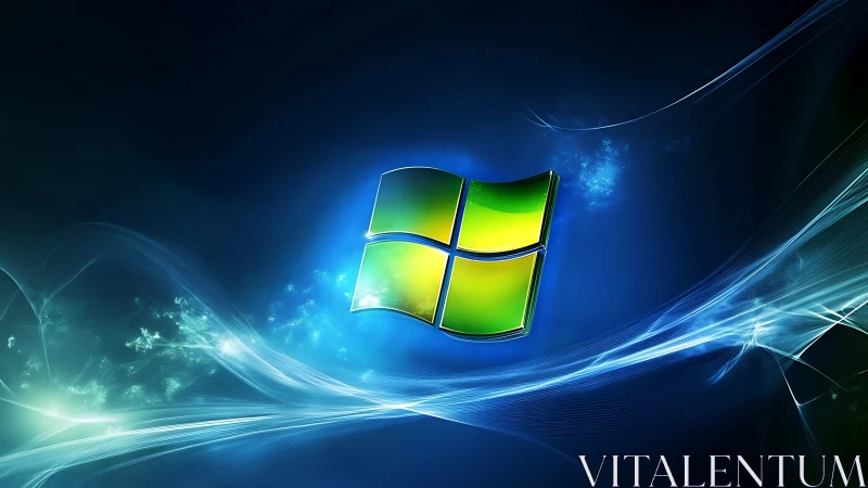 Windows-style quad window logo on abstract blue field.