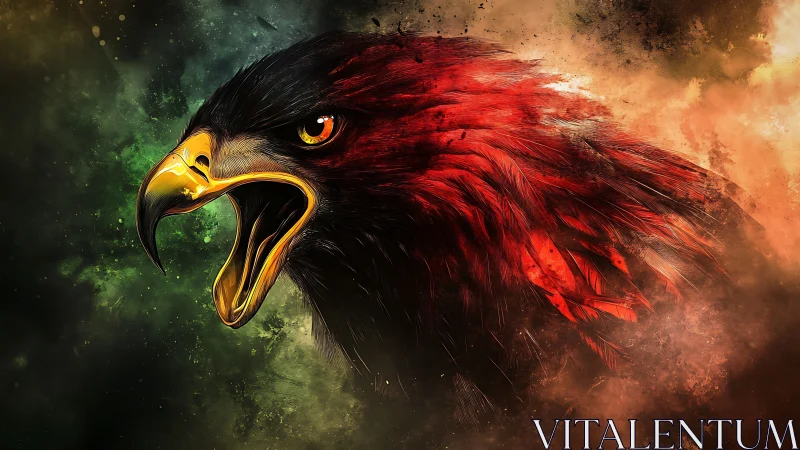 Fiery Eagle Head Digital Art with Intense Expression and Vivid Colors.