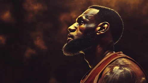 Side-lit basketball player portrait in dramatic golden profile