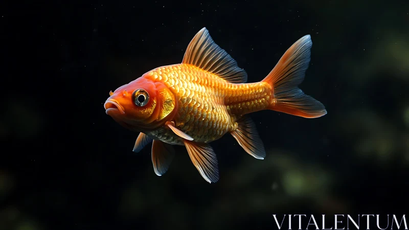 Goldfish in dark water with detailed scales and fins.