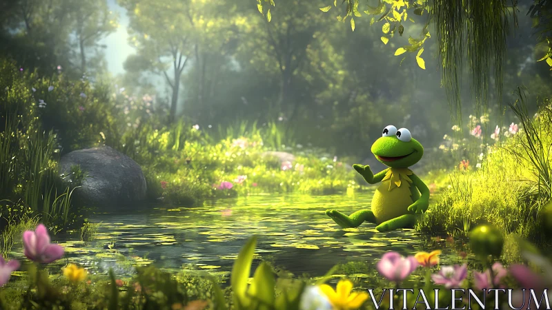 Cheerful pond sitter turns a forest glade into storytime