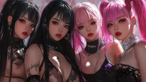 Gothic styled digital girls with black and pink hair.