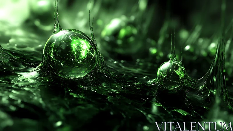 Viscous emerald fluid encapsulating refractive plasma spheres.