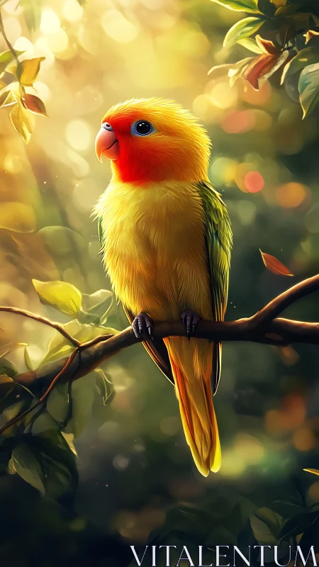 Digital render shows perched parrot in diffuse forest light