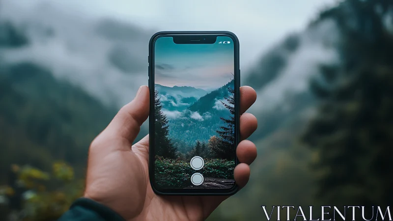 Mountain mist captured through a smartphone lens held aloft.