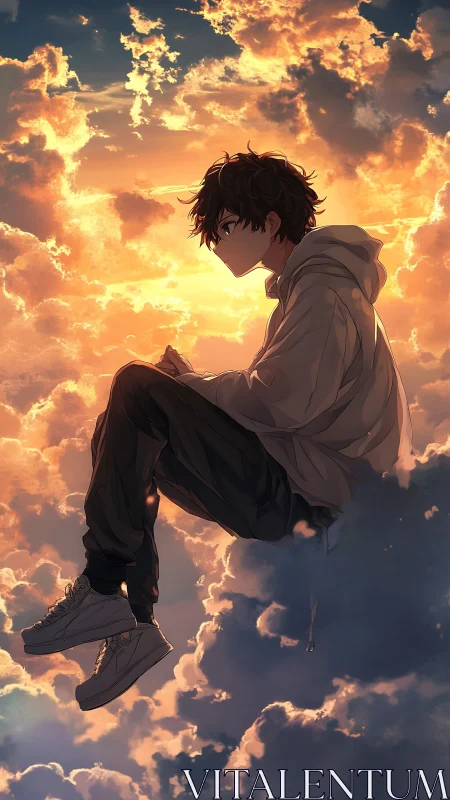 Sunset-cloud suspended youth in high-altitude atmospheric silence.