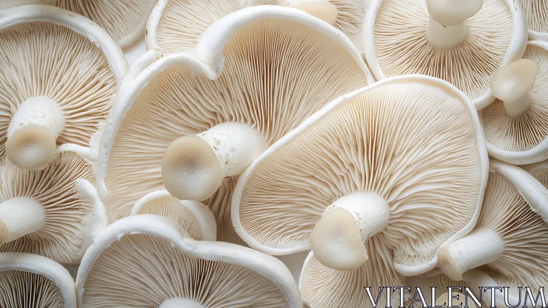 Oyster mushroom gills fill frame in tightly packed overhead view