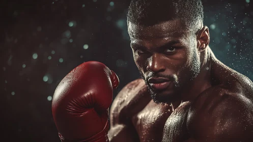 Professional Boxer Portrait: Studio Lighting with Red Gloves and Moisture