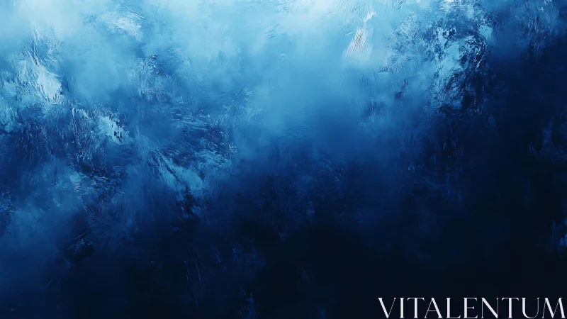 Abstract blue textured painting with deep oceanic tones and soft brushwork.