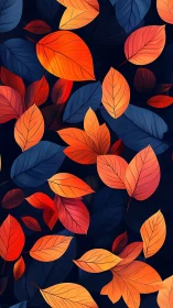 Bold digital pattern with orange and blue autumn leaves.