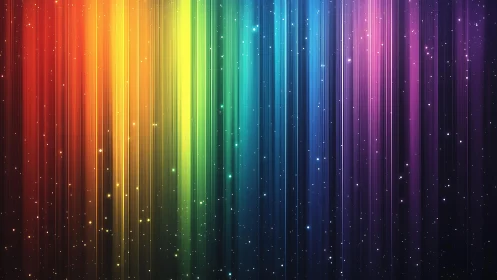 Vibrant Rainbow Light Streaks with Sparkling Particles, Digital Art.