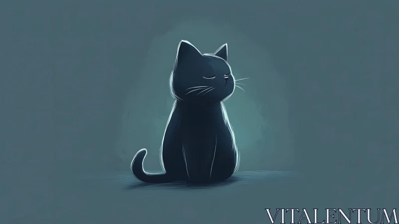 Minimalist side-view silhouette of stylized dark cat figure