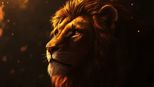 Lion profile rendered with directional warm key lighting