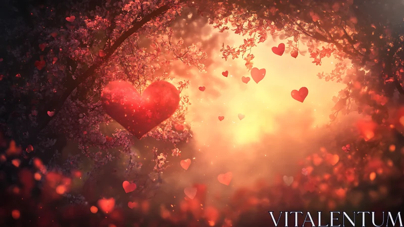 Glowing Hearts Among Blossoms and Light