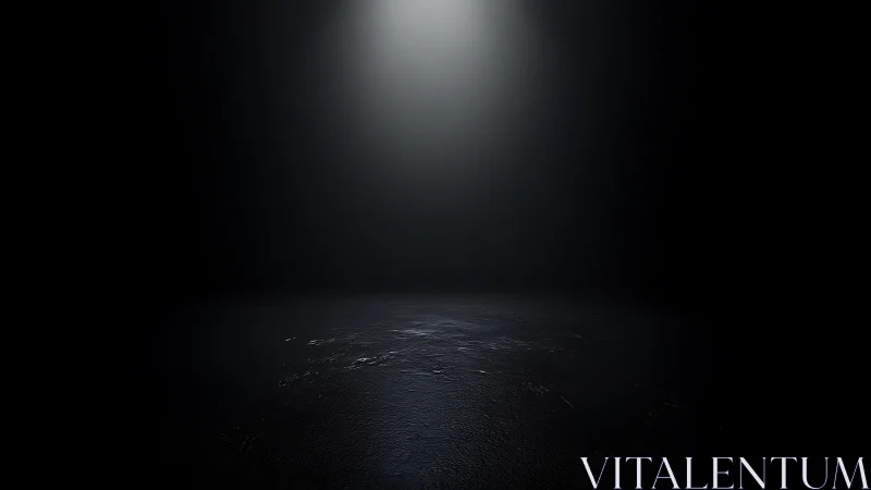 Dark empty room shows single overhead spotlight on floor