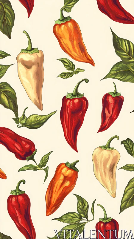 Pepper parade of fiery pods marching across cream skies.