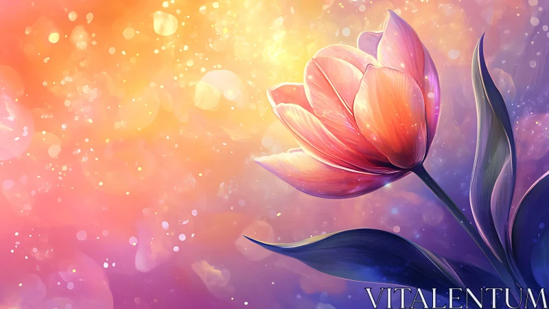 Digital painting shows vibrant tulips against glowing bokeh gradient