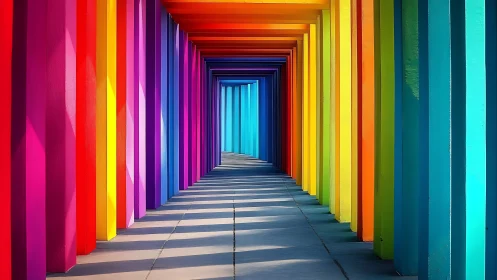 Colorful architectural tunnel recedes with strong linear depth