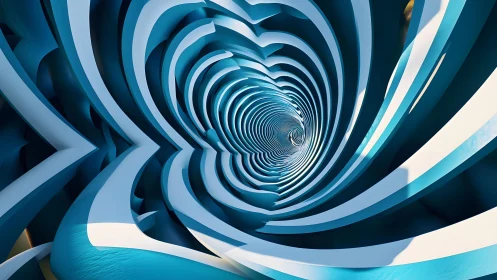 Abstract blue tunnel with layered geometric shapes, digital art.