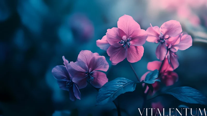 Pink Flowers in Twilight Glow