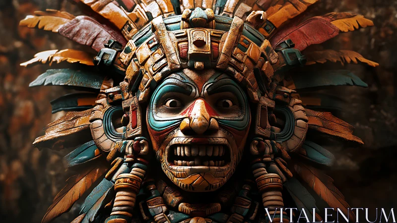 Aztec-inspired warrior mask rendered in detailed 3D