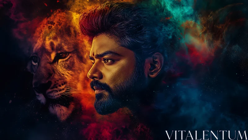 Lion-soul portrait in blazing nebula colors unbound.