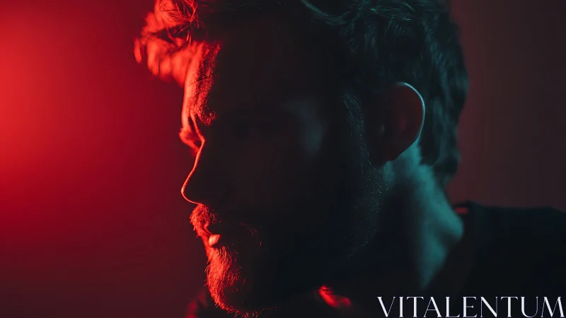 Male profile portrait in dramatic red teal low key lighting