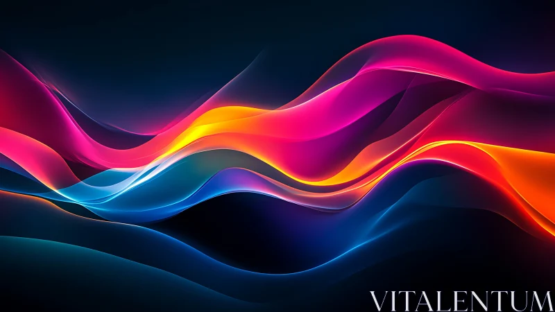 Chromatic neon waveforms flow across a deep digital void