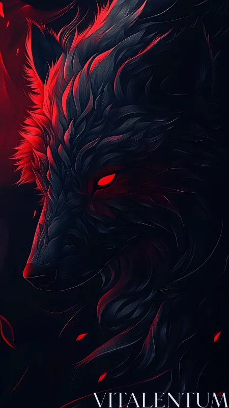 Infernal wolf profile with flowing red embers and shadows.