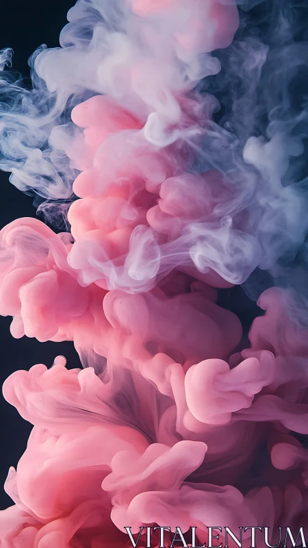 Billowing pink ink clouds swirl through soft misty smoke.
